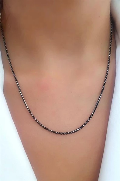 İtalyan Siyah Rodajli 925Ayar Gümüş Trend Örgü Zincir Kolye ürün görseli
