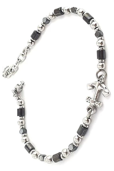 Çapa Figürlü Hematit Taşlı Tasarım 316L Anti Alerjik Cerrahi Çelik Bileklik ürün görseli