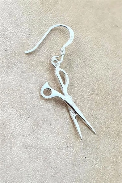 Makas Figürlü 925 Ayar Gümüş Tasarım Küpe