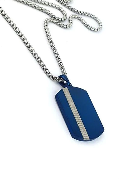 Mavi Rodajli 316L Anti Alerjik Cerrahi Çelik Lüks Erkek Kolye ürün görseli