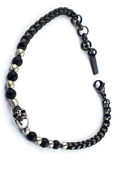 Kurukafa Figürlü 316L Anti Alerjik Cerrahi Celik Erkek Bileklik ürün görseli