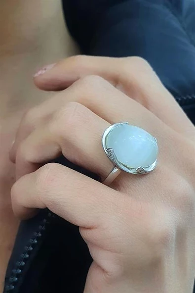 İtalyan Tasarımı 925Ayar Gümüş Kedi Gözü Taşlı Oval Yüzük ürün görseli