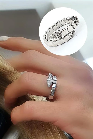 İtalyan Tasarımı 925Ayar Gümüş Üzerine Beyaz Altın Kaplama Ayarlanabilir Trend Yılan Yüzük ürün görseli