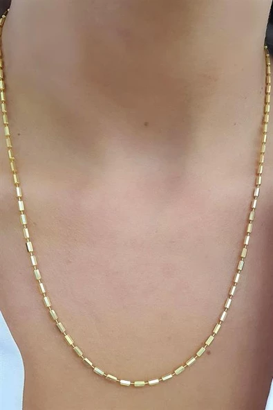 İtalyan 925Ayar Gümüş Üzerine Altın Kaplama Tasarım Trend Çubuk Zincir Kolye ürün görseli