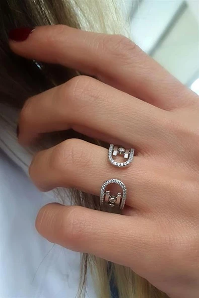 Italyan Tasarımı 925 Ayar Gümüş Taşları Hareketli Tarz Ayarlanabilir Yüzük ürün görseli