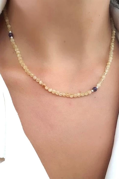 Sitrin Ve Ametist Taşlı 925 Ayar Gümüş Detaylı Kolye ürün görseli