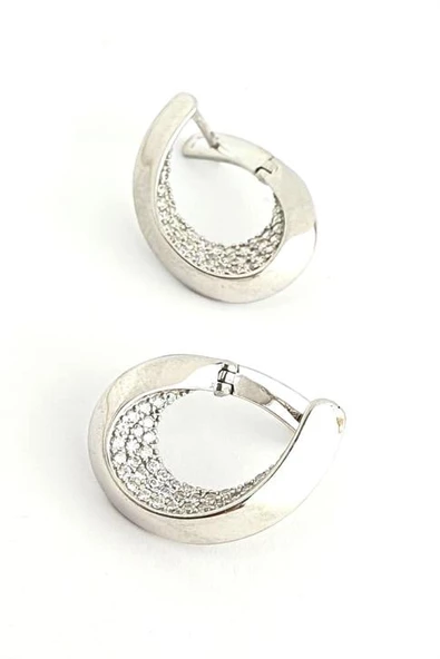 Altın İşçiliği Zirkon Taş Detaylı 925Ayar Gümüş Üzerine Altın Kaplama Tasarım Spiral Küpe ürün görseli