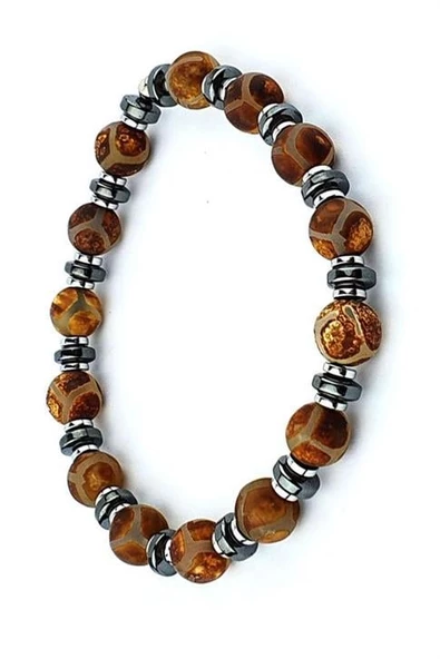 Tibet Akik Ve Hematit Taşlı Tasarım Doğal Taş Bileklik ürün görseli