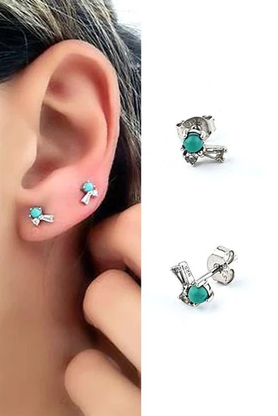 İtalyan Tasarımı 925Ayar Gümüş Turkuaz Taşlı Tasarımı Küpe ürün görseli