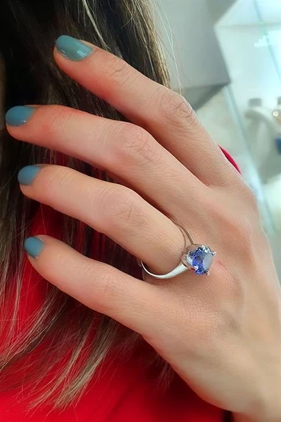 Sky Diamond Purple Tanzanit Taşlı 925 Ayar Gümüş Tek Taş Yüzük ürün görseli
