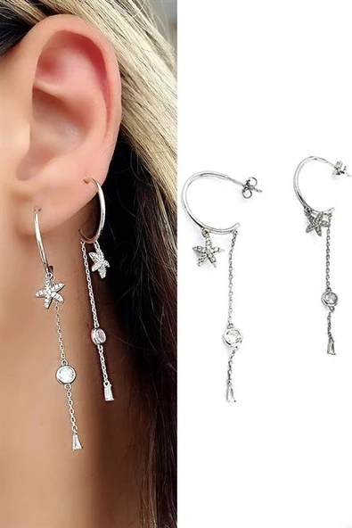 Zirkon Taş Detaylı 925Ayar Gümüş Deniz Yıldızı Figürlü 925 Ayar Gümüş Küpe ürün görseli