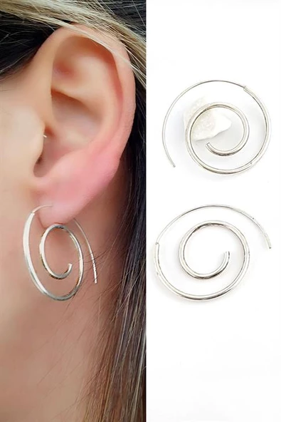 925Ayar Gümüş Tasarım Spiral Trend Halka Küpe ürün görseli