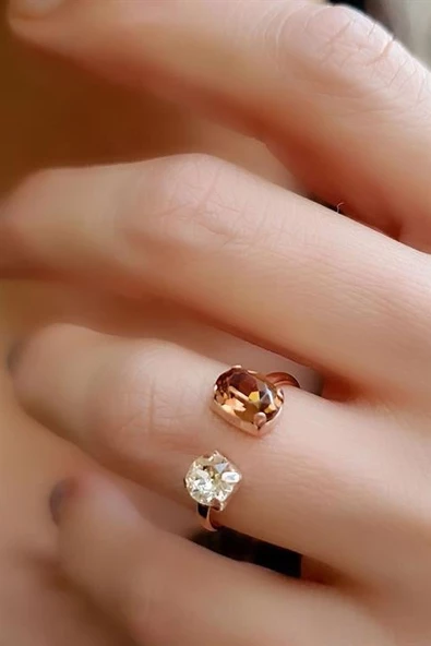 Swarovski Taşlı 925Ayar Gümüş Rose Ayarlanabilir Yüzük ürün görseli