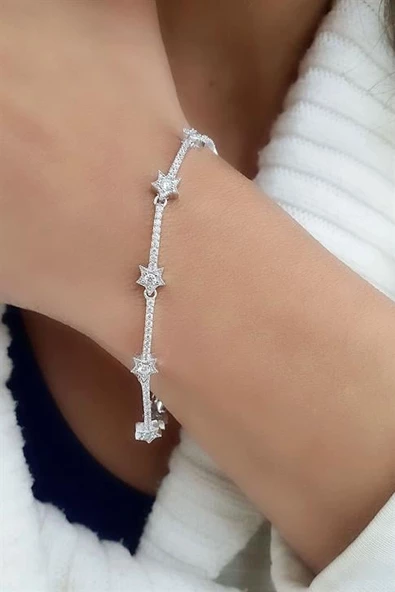 Yıldız Detaylı 925Ayar Gümüş Trend Su Yolu Bileklik ürün görseli