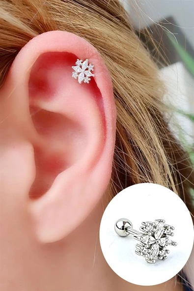 Zirkon Taş Detaylı 925Ayar Gümüş Tragus Helix Kikirdak Piercing ürün görseli