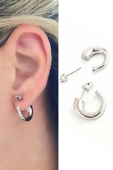 İtalyan 925Ayar Gümüş Tasarım Tarz Halka Küpe ürün görseli