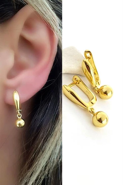 İtalyan Tasarımı 925Ayar Gümüş Üzerine Altın Kaplama Sallantılı Top Küpe ürün görseli