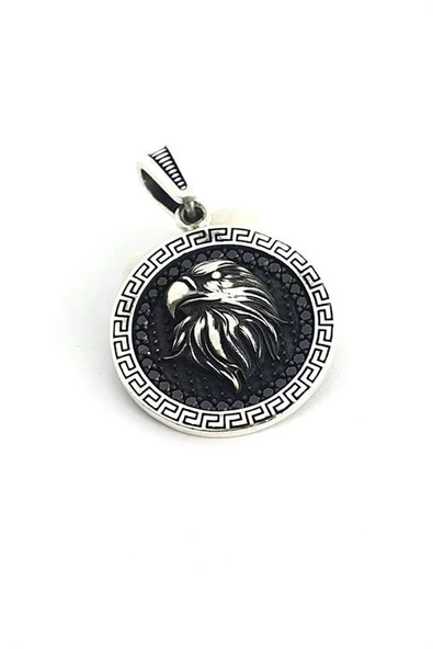 Oniks Taşlı Kartal Figürlü 925 Ayar Gümüş Madalyon Kolye ürün görseli