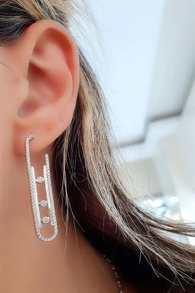 Taşları Hareketli 925Ayar Gümüş İtalyan Tasarımı Trend Küpe ürün görseli