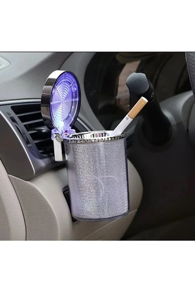 7 Renkli RGB Led Işıklı Lüx Oto Küllük Kapaklı Spor Araç İçi Küllük Araba Küllüğü ürün görseli 1