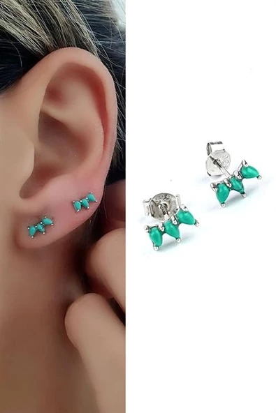 İtalyan Tasarımı 925Ayar Gümüş Turkuaz Taşlı Tasarımı Küpe ürün görseli