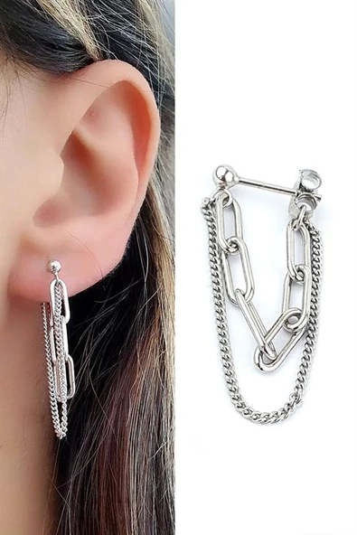 İtalyan 925Ayar Gümüş  Trend Tek Zincir Küpe ürün görseli