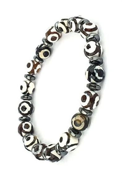 Tibet Akik Ve Hematit Taşlı Tasarım Doğal Taş Bileklik ürün görseli