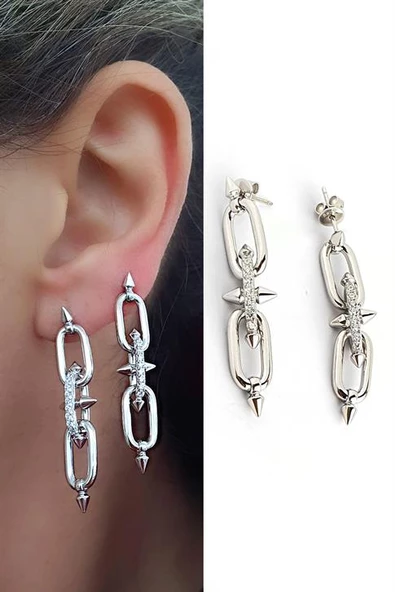 İtalyan Tasarımı 925Ayar Gümüş Zirkon Taş Detaylı Tarz Küpe ürün görseli