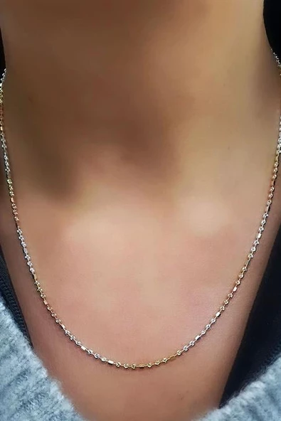 İtalyan Tasarımı 925Ayar Gümüş 3 Renkli Trend Zincir Kolye ürün görseli
