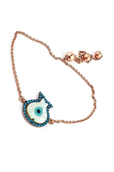 Turkuaz Ve Sedef Taşlı 925Ayar Gümüş Üzerine Rose Altın Kaplama Asansörlü Ayarlanabilir Nar Bileklik ürün görseli