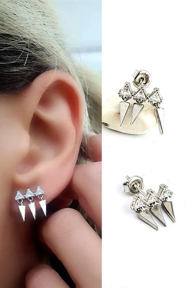 Zirkon Taş Detaylı 925Ayar Gümüş Üzerine Altın Kaplama Luxury Tasarım Minimal Sallantili Küpe ürün görseli