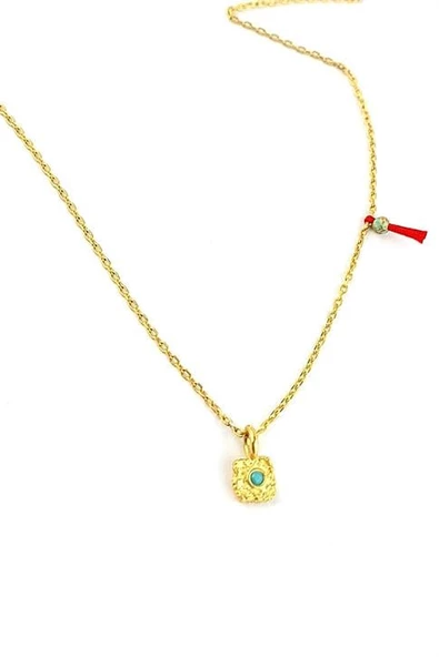 Turkuaz Taşlı 925Ayar Gümüş Üzerine Altın Kaplama Luxury Tasarım Minimal Şans Kolye ürün görseli