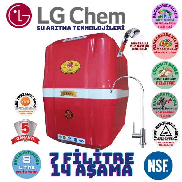 LG Chem COOL KIRMIZI BEYAZ  8 LİTRE 7 FİLTRE 14 AŞAMA SU ARITMA CİHAZI