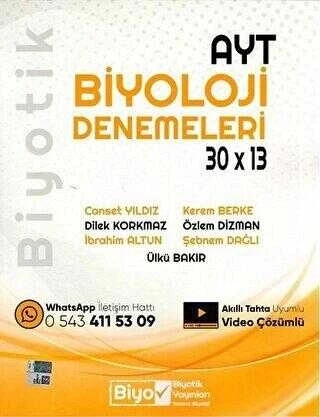 Biyotik Yayınları YKS AYT Biyoloji Deneme 30x13 Video Çözümlü