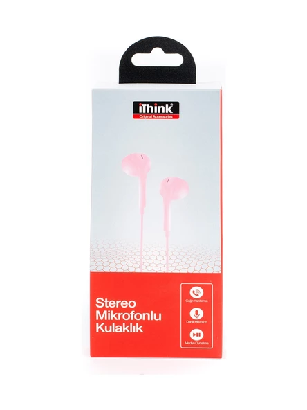 i'think KL-270 Pembe Mikrofonlu Kablolu Kulak İçi Kulaklık - Resim 4