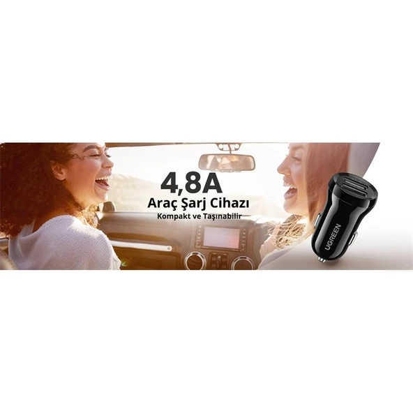 UGREEN 24W ARAÇ ÇAKMAKLIK SARJ CIHAZI 2XUSB-A SIYAH 50875 - 3