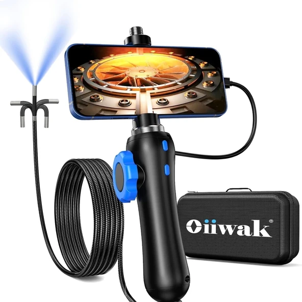 Oiiwak İki Yönlü Eklemli Boroskop, Işıklı 6.2mm Endoskop - 1.6m Kablo