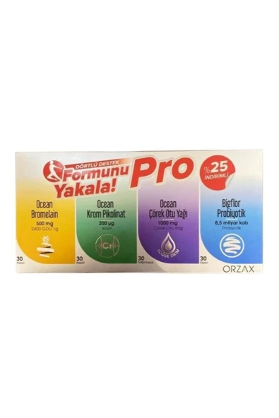 Ocean Formunu Yakala Pro Dörtlü Destek Seti ( Ocean Bromelain , Ocean Krom Pikolinat, Ocean Çö