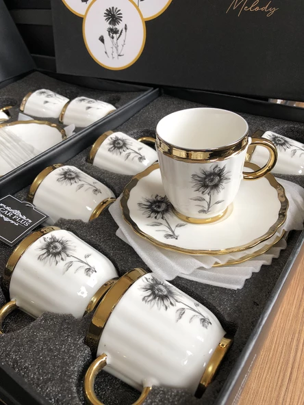Acar Melody 6 Kişilik Porselen Kahve Fincanı Takımı 90 ml 5142 Gold Model-2 - 2