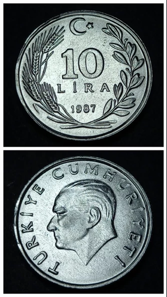 Escoines Koleksiyon 399636751cc927b753 1987 Alüminyum 10lira ÇİL+ eski madeni para ürün görseli 1