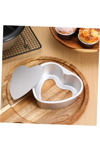 Kek Kalıbı Kalpli Bisküvi Kalp Şeklinde Alüminyum 1 Adet ağız çapı 15 cm yükseklik 5 cm - 5