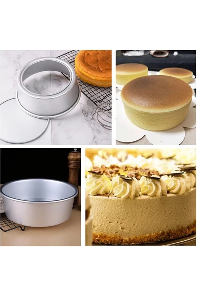 Kek Kalıbı Yuvarlak Şekil Alüminyum 1 Adet ağız çapı 22 cm yükseklik 8 cm - 4