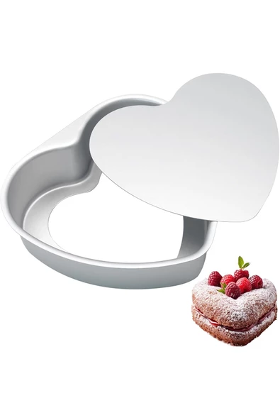 Kek Kalıbı Kalpli Bisküvi Kalp Şeklinde Alüminyum 1 Adet ağız çapı 24 cm yükseklik 6 cm - 2