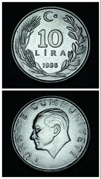 Escoines Koleksiyon 399636751c8c4bf5f3 1986 Alüminyum 10Lira ÇİL+ eski madeni para ürün görseli 1