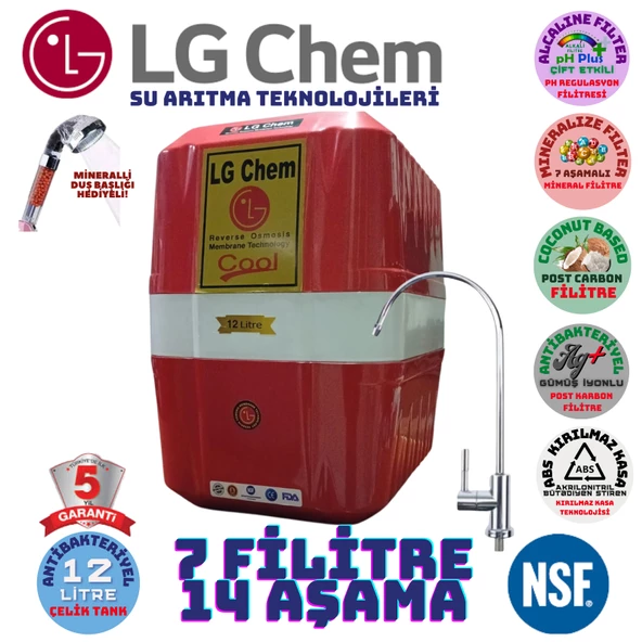 LG Chem COOL KIRMIZI BEYAZ 12 LİTRE 7 FİLTRE 14 AŞAMA SU ARITMA CİHAZI ürün görseli