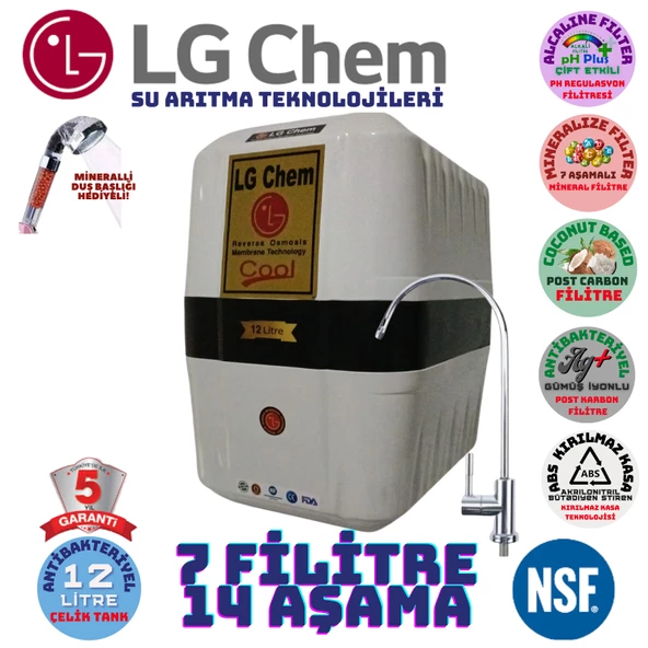 LG Chem COOL BEYAZ SİYAH 12 LİTRE 7 FİLTRE 14 AŞAMA SU ARITMA CİHAZI