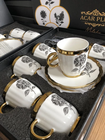 Acar Melody 6 Kişilik Porselen Kahve Fincanı Takımı 90 ml 5142 Gold Model-4 - 2