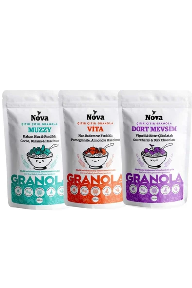 Mix Paket 2- (NAR.BADEM VE FINDIKLI-VİŞNELİ VE BİTTER ÇİKOLATALI-KAKAO,MUZ VE FINDIKLI) 340 gr - 5