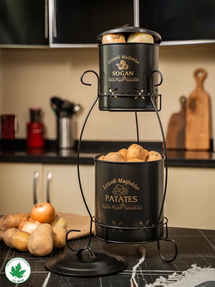 2 Katlı Küçük Boy Metal Patates Soğan Kovası - Sebzelik - Patates Soğanlık Sepeti - 10