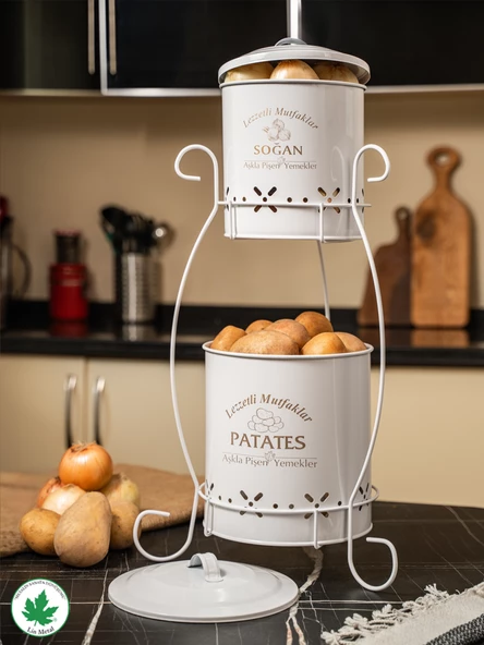 2 Katlı Küçük Boy Metal Patates Soğan Kovası - Sebzelik - Patates Soğanlık Sepeti - 7